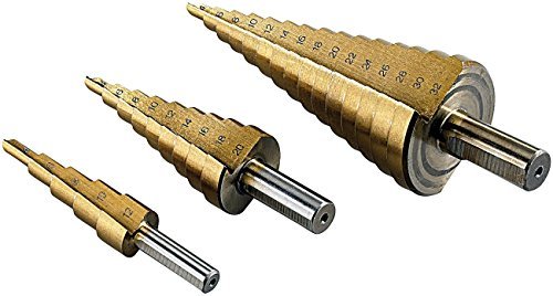 FeelGlad(TM) Professionelle HSS TiN Profi Stufenbohrer im 3er-Set: 4-12mm/ 4-20mm/ 4-32mm Schälbohrer Konusbohrer Kegelbohrer Fräser - Gold