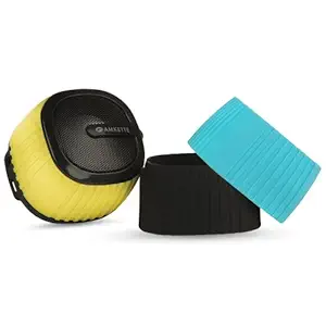 Amkette Trubeats Pixie Portable Mini Bluetooth Speaker with Mic and Multi Color Swappable Silicone Sleeves (Black)