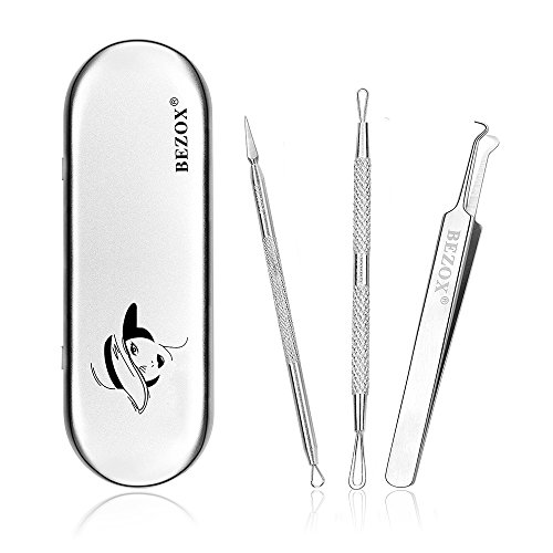 BEZOX 3Stk. Mitesserentferner Werkzeug Komedonenquetscher Set aus Edelstahl Gesundheit Behandlung für Pickel Whiteheads Akne Extraktoren