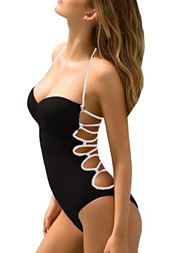 Aidonger Damen Badeanzug mit Kreuzband figurformend Monokini, S-L