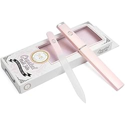 Lima de cristal prémium con estuche protector, para uñas naturales y acrílicas, manicura y pedicura, gran regalo para mujeres y niñas, de color rosa