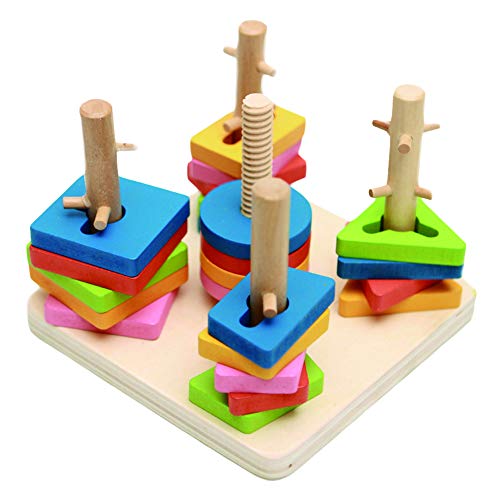 Vi.yo Shape Geometric Sorting Board - Stack Wooden Educational Toy Wood Brain Teaser Puzzles for Kids 1-3 Year Old