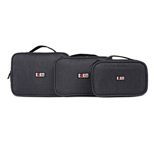 BUBM 3 Stücke Mehrfachfunktion Kabelorganiser Tasche Reisetasche mit Doppelschichten für Elektronische Zubehöre wie Netzteil, Maus und USB Stricks, Schwarz - 2