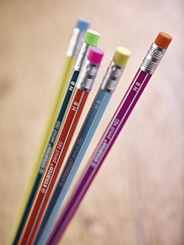 STABILO B-50743-10 160 Bleistift mit Radierer, Härtegrad HB, 12er Pack, petrol/gelb/orange/blau/rosa - 7