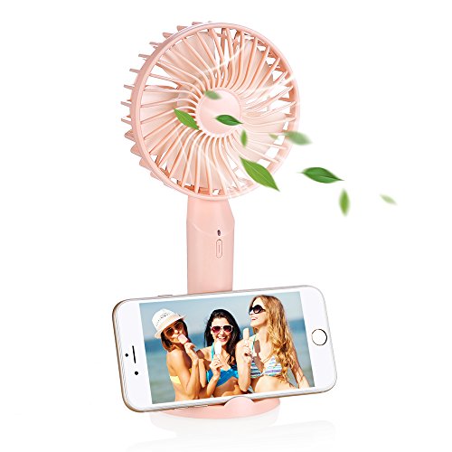 EASEHOLD Mini Ventilateur à main Portable Poche 3 modes de Vitesse avec la Base Support pour Bureau/Maison/Voyage, Câble USB Rechargeable