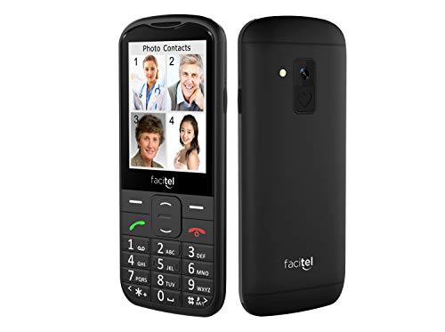 Facitel FS08- Teléfono móvil facil Uso con Teclas Grandes, Bluetooth, Pantalla 2,8" Botón SOS, Radio FM Color Negro