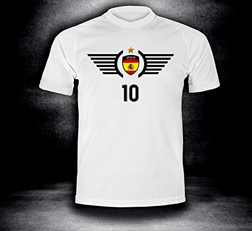 ElevenSports Spanien Trikot 2018 mit GRATIS Wunschname + Nummer im EM WM Weiss Typ #ES3t – Geschenke für Kinder Erw. Jungen Baby Fußball T-Shirt Bedrucken Espana