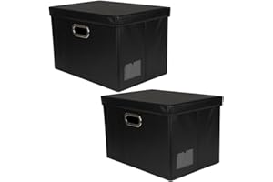 Ideen mit Herz Cajas de almacenamiento con tapa | grandes | plegables | negro | imitación de cuero | 42 x 30 x 29 cm | 2 unidades