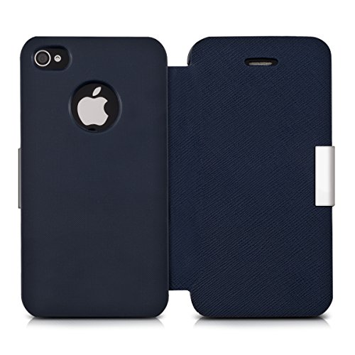 kwmobile Funda para Apple iPhone 4   4S - Carcasa con  Tapa Tipo Libro  para m  vil - Case Protector en  Azul Oscuro 