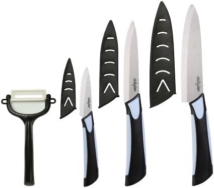 Dailycious ® Set of 4 Ceramic Parts 1 Chef's knife 15 cm + 1 Universal Knife 12,5 cm + 1 Office knife 7,5 cm + 1 Peeler