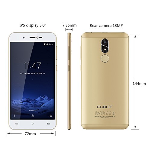 CUBOT R9 16GB Smartphone Ohne Vertrag mit Andriod 7.0, 5 Zoll HD IPS Touch-Display, 7.85mm ultra dÃ¼nn, 2600mAh Akku, Dual SIM, Dual Hauptkamera (13MP+5MP)/5MP Frontkamera, WiFi/GPS/3G (Gold)