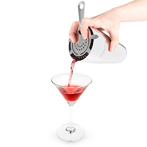 Savisto Premium Cocktail Set mit Boston Cocktail Schüttelbecher, Glas, Rezeptbuch mit 500 Rezepten, 25ml & 50ml Messbecher, gedrehtem Barlöffel, Sieb, Holzstössel, & Elegante Geschenkbox - 8
