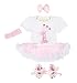 balababy Baby Girls Floral Romper Suit 1st Birthday Party Dresses Shoes with Headband Outfits,12-18M
