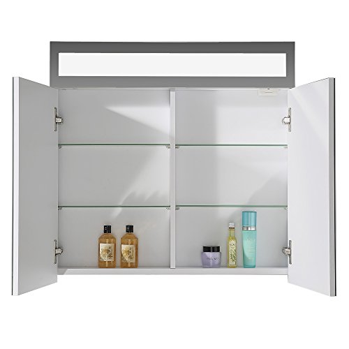 Eurosan 2-türiger Spiegelschrank, Superflache, Integrierte LED-Frontbeleuchtung, Breite 80 cm, Weiß, Paris, P80 - 2