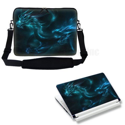 Notebook-Hülle / Sleeve / Tragetasche für 38-39,6 cm (15-15,6 Zoll) Notebooks, versteckter Griff, verstellbarer Tragegurt, inkl. passende Stickern, Design ‚Blauer Drachen‘ - 2
