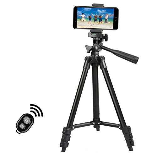 Adurei - 102cm Trípode Móvil para Cámara Reflex, iPhone, Gopro con Soporte Universal para Smartphone y Control Remoto Bluetooth y Adaptador Gopro (Negro)