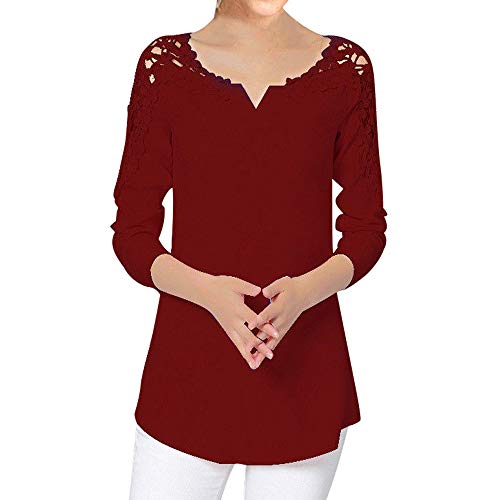 HOMEBABY Women Plus Size Lace Solid Blouse Splice Shirt Cold Shoulder T-Shirt Pullover Tops Ladies Long Sleeve Blouses Jumper Spring Sweatshirt