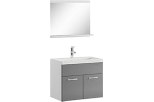 Badplaats B.V. Mobile da Bagno Montreal 02 60cm Bianco con Grigio Lucido - Armadio mobiletto lavabo Mobili Armadietto
