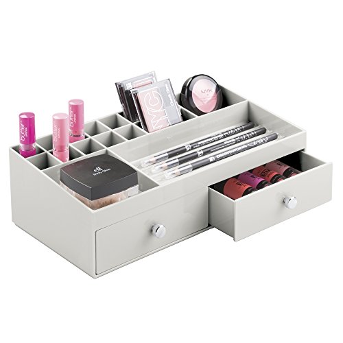 InterDesign Drawers Schubladen Organizer | Schminkbox mit 2 Schubladen zum Sortieren von Make-Up, Schmuck, Kosmetik etc. | auch als Ordnungssystem für das Büro geeignet | Kunststoff hellgrau - 2