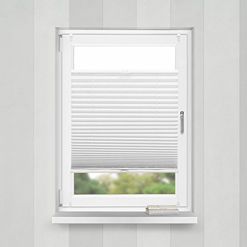 Plisse-rollo Easyfix Montage ohne Bohren (Weiß, B60cm x H200cm) Plissee Jalousie mit Klemmfix | Sonnenschutzrollo Seitenzugrollo Faltrollo Klemmträgern für Fenster / Tür | verspannt Faltstore Rollo - 2
