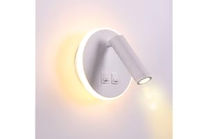 TWSXTE Applique da comodino orientabile Lampada da Parete camera da letto Faretto da camera da letto luce per la lettura 3000K (3W + 9W) (Rotondo Bianco)