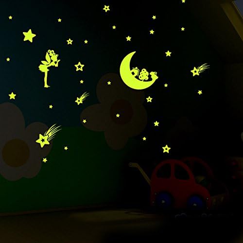 Bairicao Removable Diy Luminous Angel Moon Stars Wall Sticker Glow in the Dark Decals Mural for Bedroom Children's Room (YG-004)