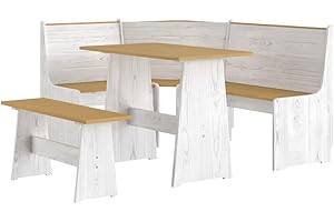 Willood 3 TLG. Eckbank Eckbankgruppe für Esszimmer Küchegruppe Reine Honigbraun Weiß Massivholz Kiefer
