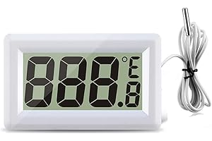 GELLVANN Digital Fridge Thermometer Mini Digital Aquarium Thermometer Temperature Gauge with Waterproof Probe Digital LCD Thermometer Temperature Monitor (White)