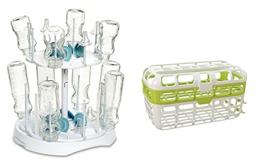 Munchkin High Capacity Drying Rack and Dishwasher Basket Set, Green