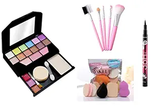 MY TYA Makeup Kit Mini + 5 Piece Brush Set + 6 Piece Makeup Sponges + 36 Hour EyeLiner Black