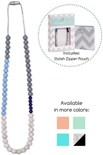 Goobie Baby Sophie Silicone Teething Necklace for Babies, Worn by Mum (Light Blue/Grey/Marble/Navy)