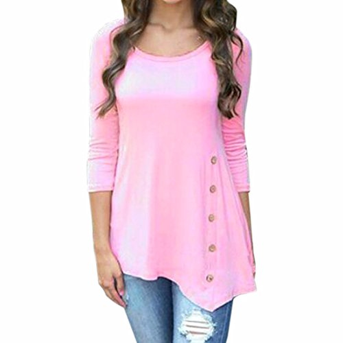 QIYUN.Z Vestidos para Mujer Dobladillo Irregular Algodón con el Botón 5 Tops De Manga Larga