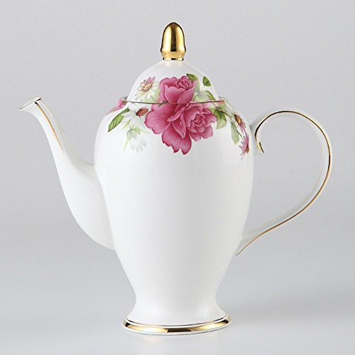 TouchLife Juego de tazas de té con platillo hechas de porcelana fina con diseño de rosas de color blanco y rosado, Porcelana de ceniza de hueso, Coffee Pot, Coffee Pot