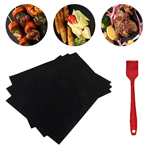 Pomlink Set di 3 tappetini per Barbecue, riutilizzabili, Resistenti al Calore, per Barbecue, griglia, Set di spazzole in Silicone, Ideali per Barbecue a carbonella