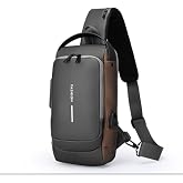 Powerbank Destekli Erkek G&ouml;ğ&uuml;s &Ccedil;antası, Şifreli Kilitli Antitheft &Ccedil;apraz Sırt &Ccedil;antası, Su Ge&ccedil;irmez USB Şarj Girişli Sling Bag