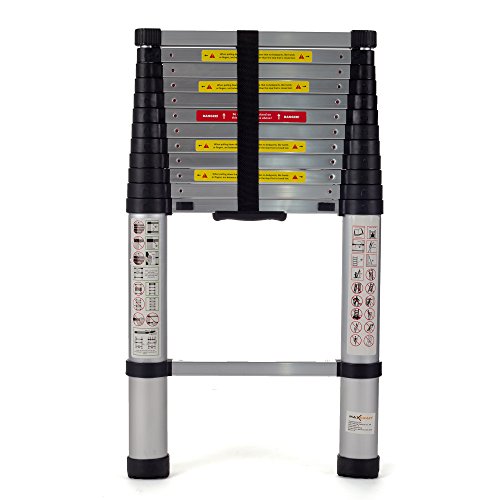 MAXCRAFT Teleskopleiter Aluleiter Stehleiter Fingerklemmschutz Anlegeleiter Mehrzweckleiter 3,80 m - 2