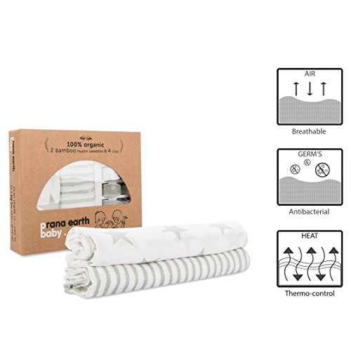 Prana Earth Baby – 2er Set Bambus Musselintuch Pucktuch – Bio Baby-Tuch – Erstlingsdecke & Musselintuch Für Mädchen & Jungen - 3