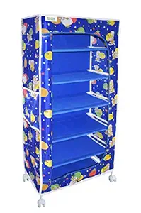 FLIPZON Multipurpose 6 Shelve Baby Fabric Wardrobe, Foldable - Blue