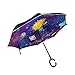 Produktbild Wamika Zeichentrick-Solarsystem, doppellagig, umgekehrt, Regenschirm mit C-förmigem Griff, Galaxy Sonne, Mond, Erde, UV-Schutz, wasserdicht, Winddicht, rechts, für den Außenbereich