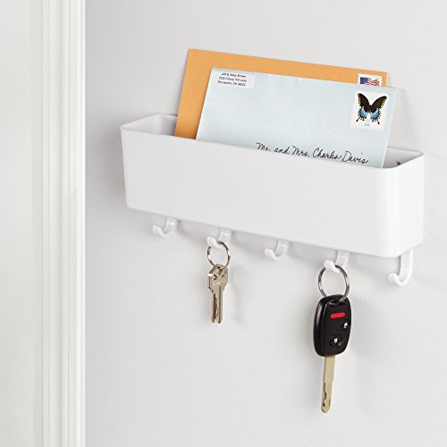 mDesign Organizador de llaves     Portallaves de pared con bandeja para correspondencia y accesorios     Organizador de cartas para recibidor  cocina  etc      blanco