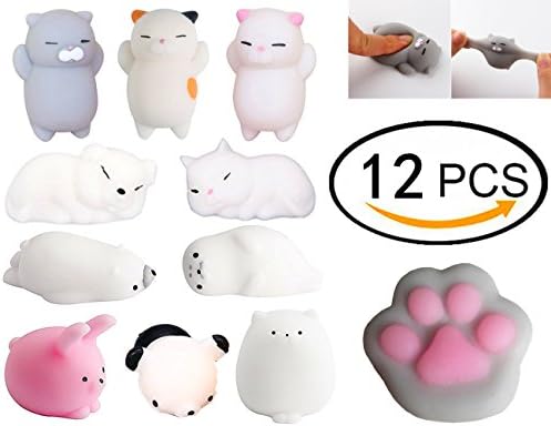 Mini Squishies Kawaii, Nunen 12 Pcs Animal Squishies Mochi Squeeze Toys Soft Squishy Release Stress Cute Animal Seals Healing Toys Kawaii Animal Squishy Mini Slow Rising Seal Rabbit Chick Cat Pig Tiger Squishies for Kids Adults Reduce Stress Pressure Press