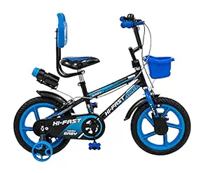 Hi-Fast 14 inch Sports Kids Cycle for Boys & Girls 3 to 5 Years with Training Wheels (90% Assembled)