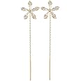 oos Shiny Diamond Earrings, Crystal Flowers Tassel Chain Dangle Drop Earrings, Cute Simple Threader Long Chain Statement Studs Earring Jewelry for Women Girls (Flower)