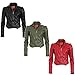 Khaki XL-14 Mina New Womens Faux Leather Biker Gold Button Zip Crop Ladies Jacket Coat