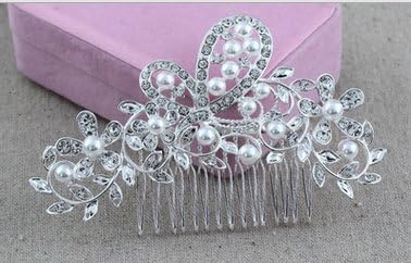 Buweiser Women Bridal Wedding Flower Diamante Crystal Rhinestones Pearls Hair Clip Comb (D)