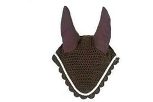 Wonder Wish Horse Cotton Soft Ear Net Hood Hand Crochet Fly Veil Brown (Size: Full)