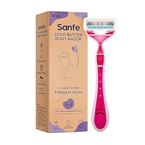 Sanfe Cocoa Butter Body Razor for women - Pack Of 1 | Pain-free full-body hair removal | Stainless steel blade |safety cap, firm grip | Hands, Legs, Stomach | High precision 5 balde razor | shaving razor |