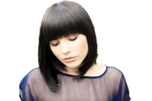 Prettyland Damen Frauen Dunkel-braun Schwarz Mittellang Bob Glatte kurze Perücke Wie Echthaar Kleopatra Anemie black Short Wig C932