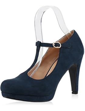 Damen Pumps Mary Janes Spangenpumps High Heels T-Strap Veloursleder-Optik Schuhe Abendschuhe Samt-Optik Lack Jennika