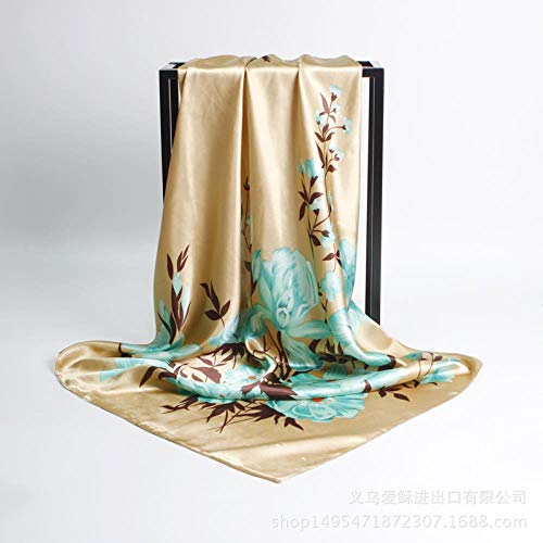 Preisvergleich Produktbild PsetYsail Seidenschal, bedruckt, Seide, Satin, Dahua, Khaki, mit Fransen, 90 cm